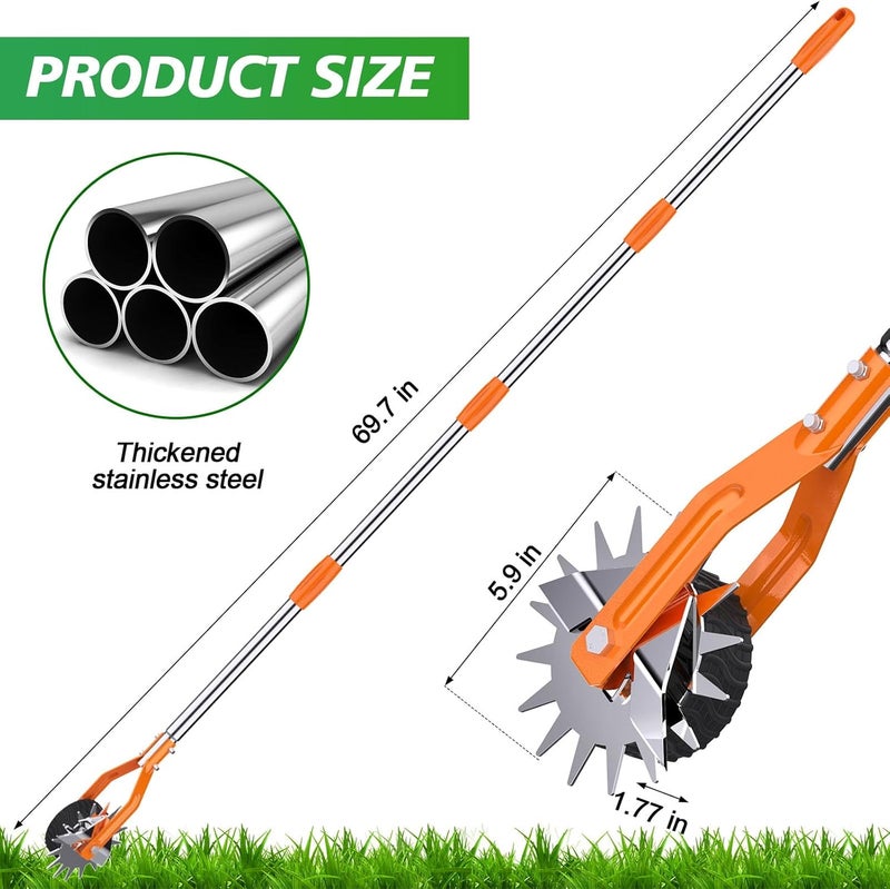 LASTOOLS Wheel Rotary Edger Lawn Tool, Sidewalk 66.7Inch Manual Lawn Edger, Grass Edge Trimmer, Adjustable Stainless Steel Handle with Cushion Grip,Soil,Garden and Yard Tool,Orange - Image 4